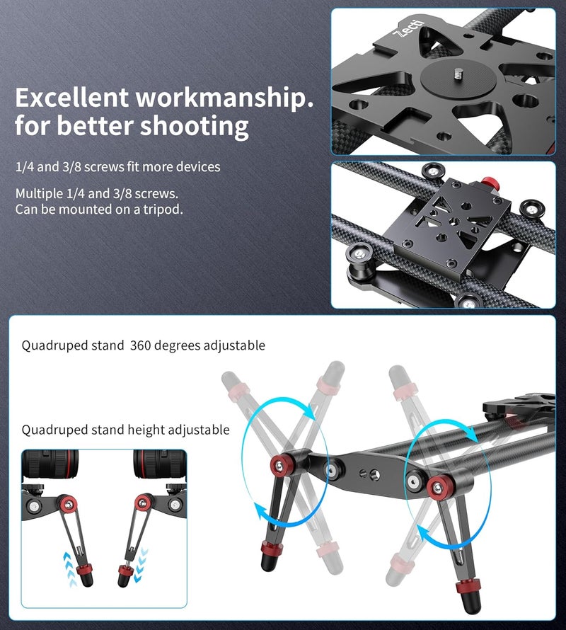 Zecti Camera Slider 16 "/40 cm Adjustable Carbon Fiber Camera Dolly Track Slider Video Stabilizer Rail for Camera DSLR Video Movie Photography Camcorder Stabili & Phone - Image 3